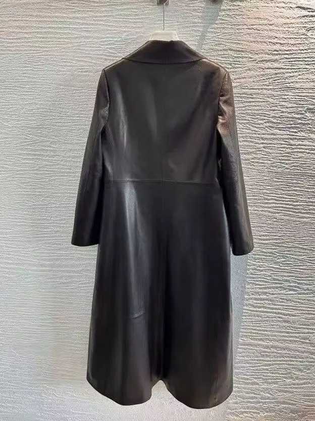 Exclusive Classic High-End Quality Genuine Leather Long Trench Coat