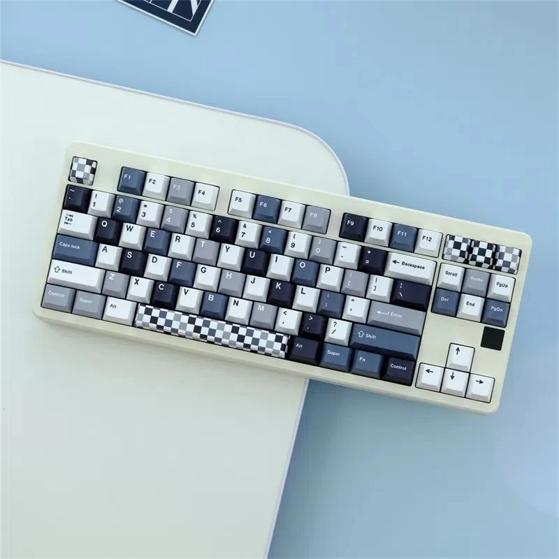 129 Keys Colorless Chessboard Theme Keycap Black and White Grid PBT Five-sided Sublimation Chreey Profile Small Full Set Keycaps