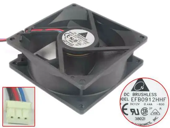 

Delta Electronics EFB0912HHF R00 DC 12V 0.44A 90x90x32mm 2 wire Server Cooling Fan