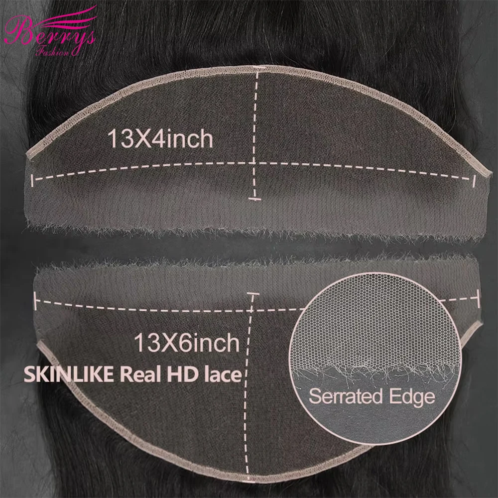 Berrys-Cabello humano brasileño ondulado, pelo Real HD Invisible, encaje Frontal 13x6, encaje 13x4, Color Natural prearrancado