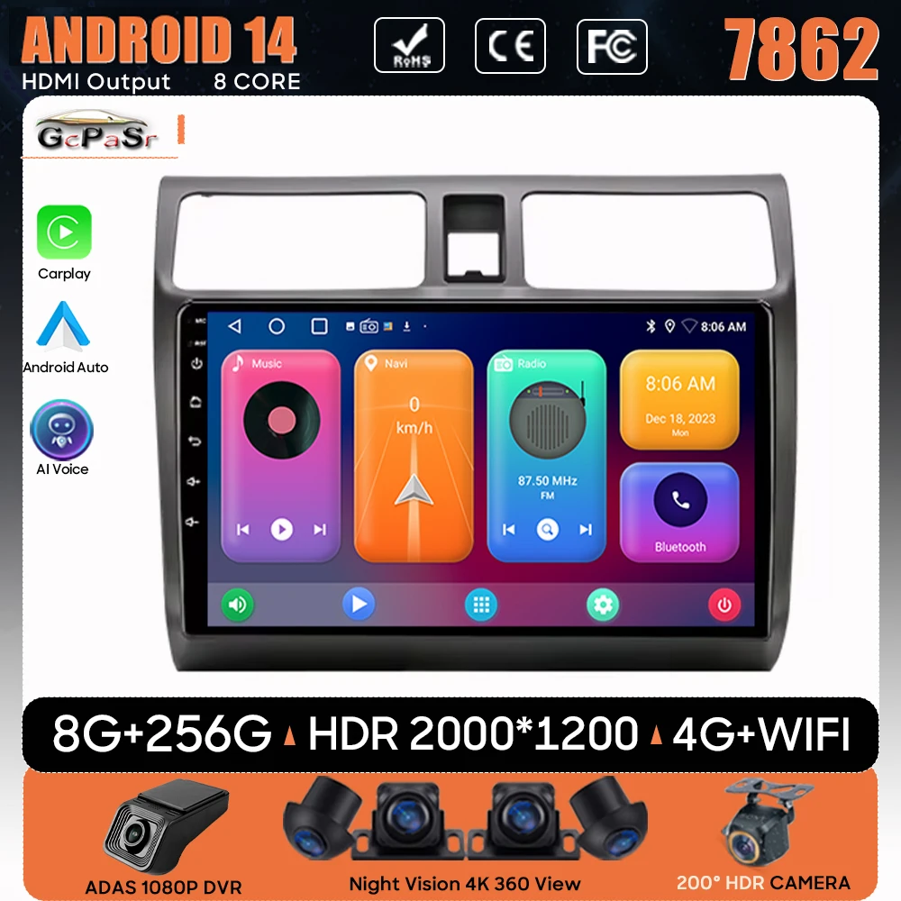 

For Suzuki Swift 2003 - 2010 Car Radio Navigation GPS Android Auto Carplay Android 14 Multimedia Player Stereo 5G Wifi Video DVD