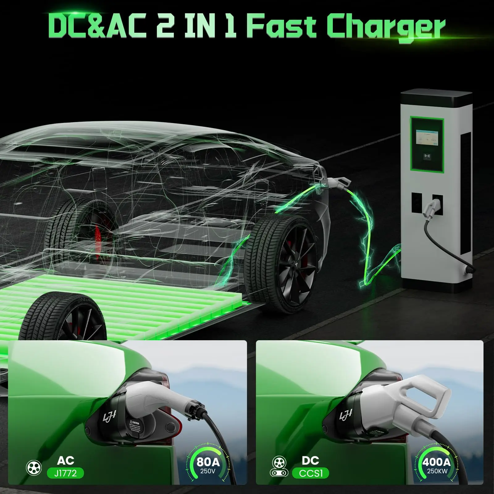 테슬라 어댑터용 2 in 1 CCS1 & J1772 어댑터 250KW 모델 Y/3/S/X/사이버트럭 초고속 CCS1 충전 어댑터 EV 충전소 썸네일 4