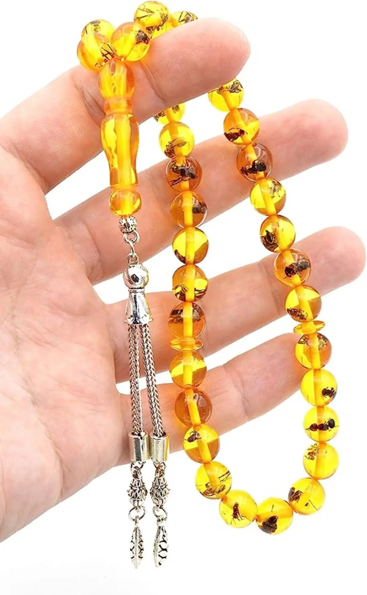 Imagem -06 - Tasbih-personalizado Grânulos de Oração Bonito Fóssil Âmbar Grânulos Formigas Reais Inseto Rosário 33 Pedra Artifier