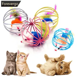 Brinquedo Bolinha Para Gato Gaiola Redonda Com Ratinho - CORES SORTIDAS