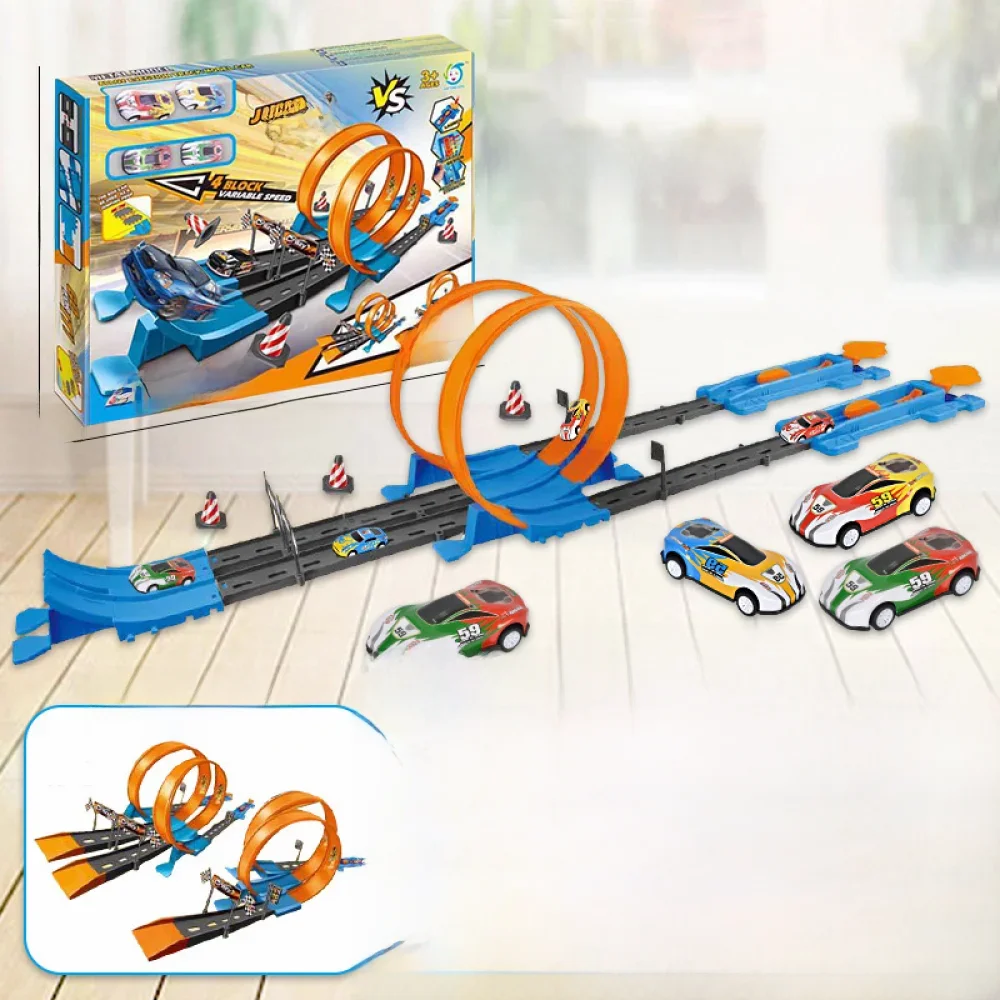Cascadeur vitesse Double voiture roues modèle jouets pour enfants piste de course bricolage assemblé Rail Kits éducatif interactif garçon enfants jouet