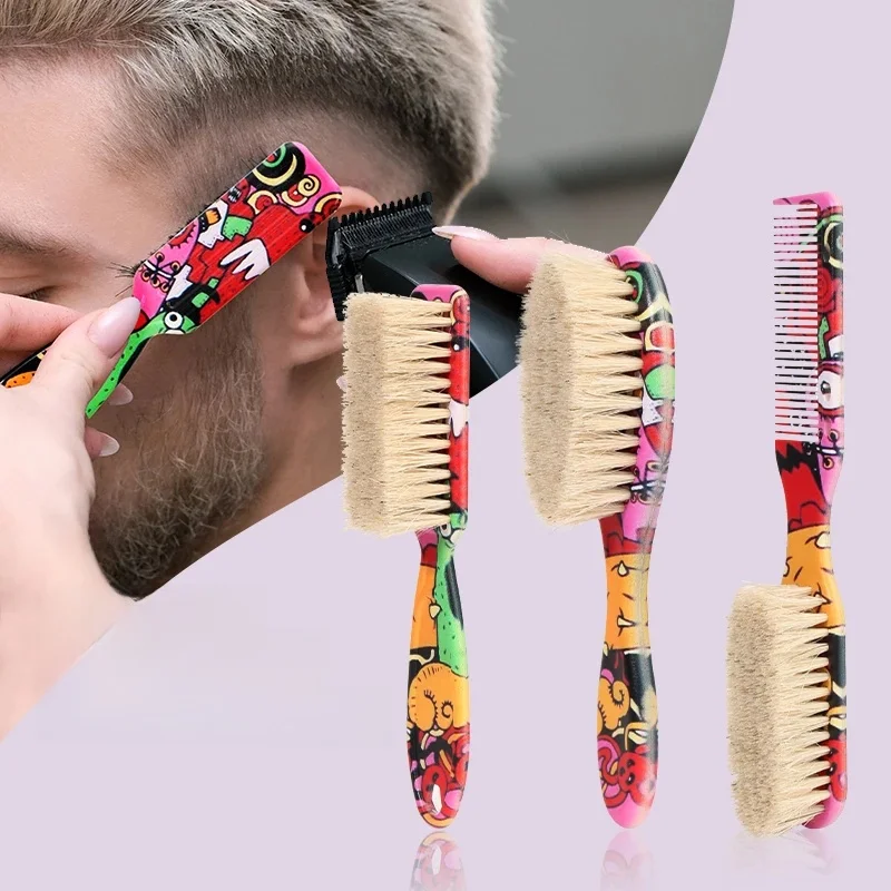 Brosse à barbe professionnelle 2 en 1, moustache, nettoyage de Salon, outils de coupe de cheveux, sculpture en forme de tête d'huile, rasage, peigne Double face