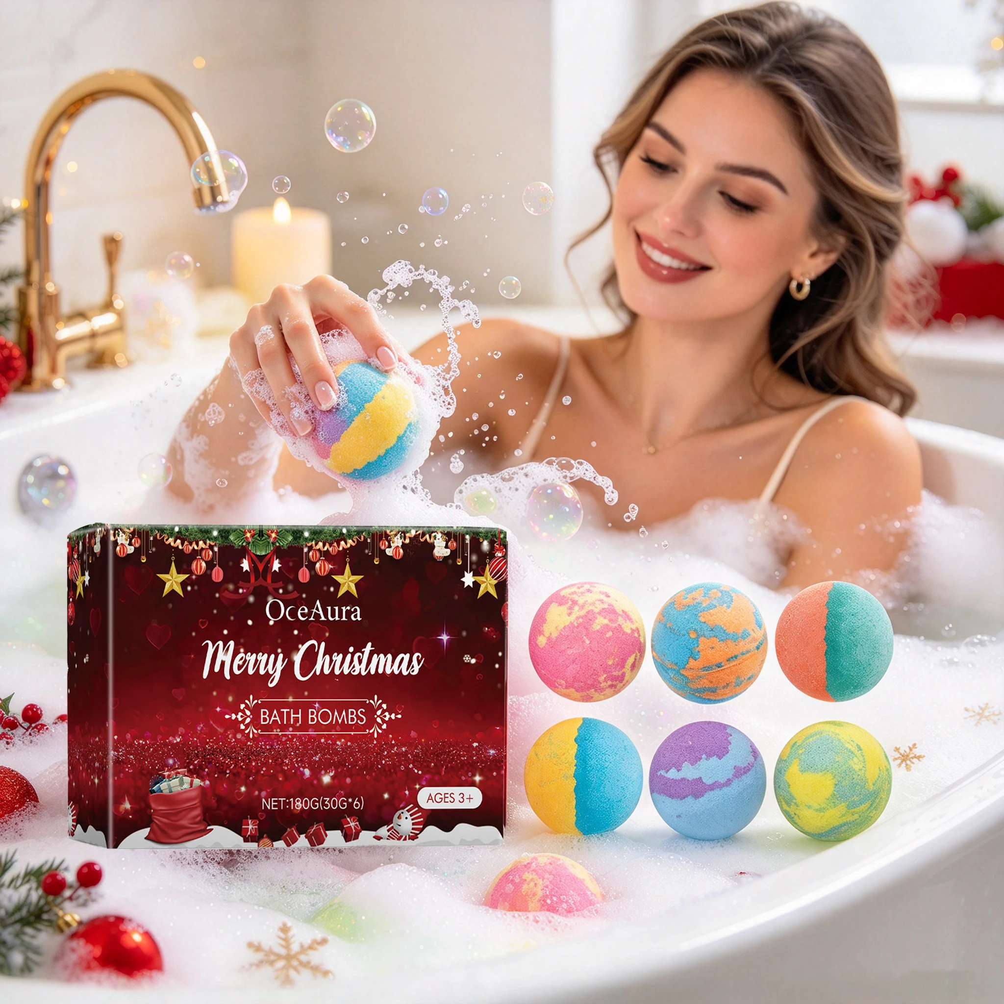Christmas Bathing Balls Set Vibrant Body Bathing Balls Set Gentle Cleaning Skin Dirt Relaxing Body Lasting Flower Fragrance Bathing Product for Child & Adults