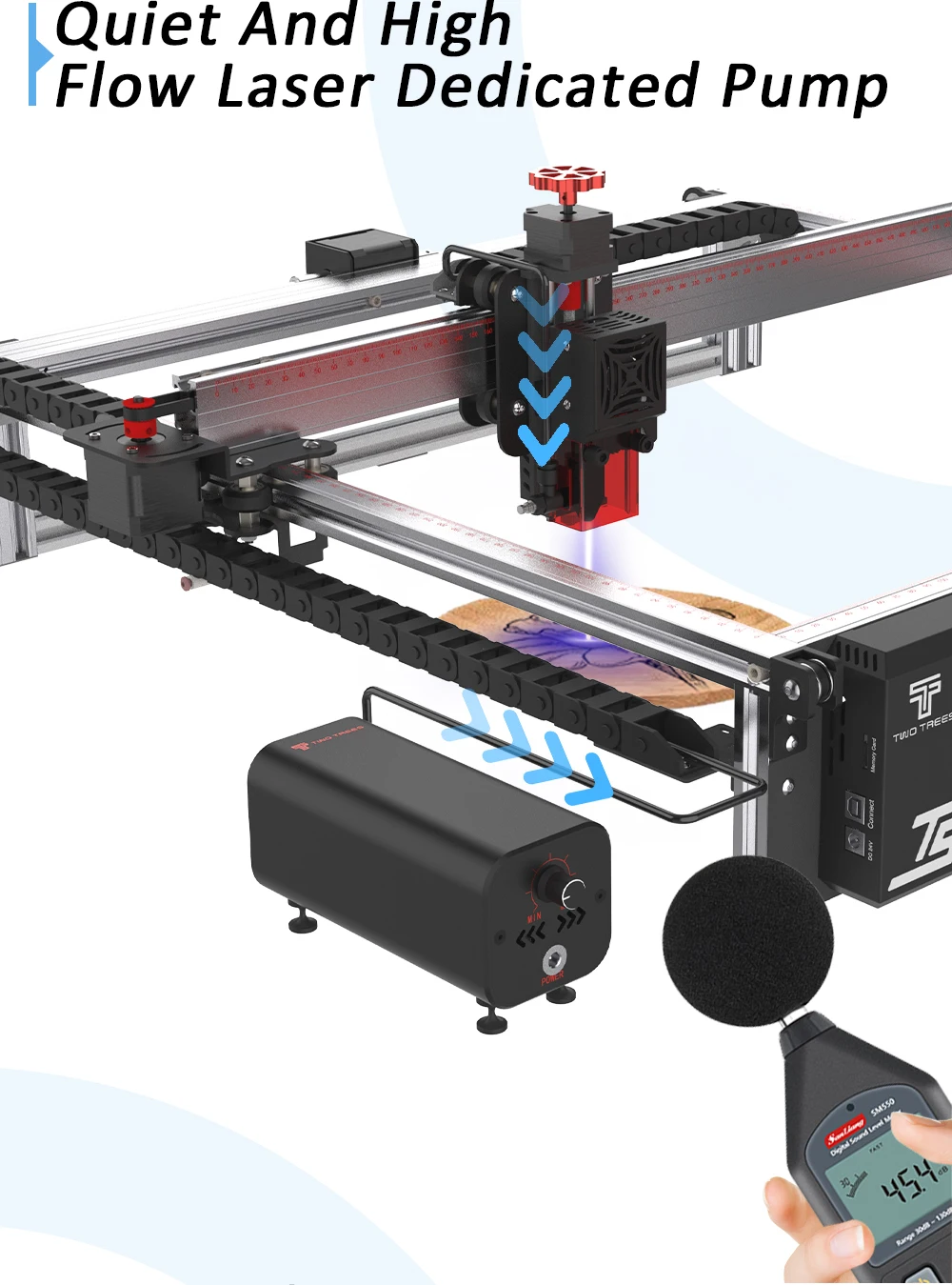 Twotrees Air Assist High Speed Air Pump Adjustable Airflow Compatible with Laser Engraver TTS-55/Atomstack A5 Pro/Sculpfun S9