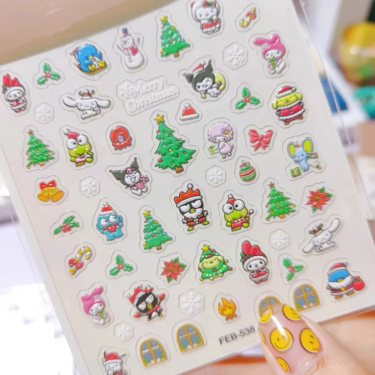 1PCS 5D Sanrio Christmas Nail Stickers Anime Keroppi Nail Supplies Winter Cartoon Hello Kitty Stickers For Nails Press On Nails