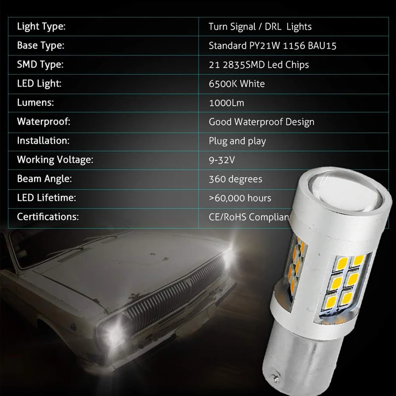 iJDM High Power Amber Yellow Error Free 21SMD-2835 LED BAU15S 7507 PY21W 1156PY LED Bulbs For Front Turn Signal Lights,7507 LED