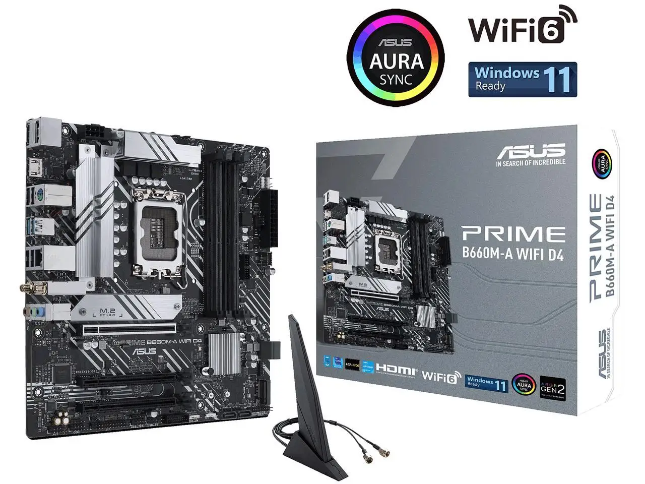 

ASUS PRIME B660M-A WIFI D4 LGA 1700 (mATX Motherboard PCIe 4.0, Intel Wi-Fi 6, 2xM.2 slots, 1Gb LAN front USB 3.2 Gen 1 Type-C