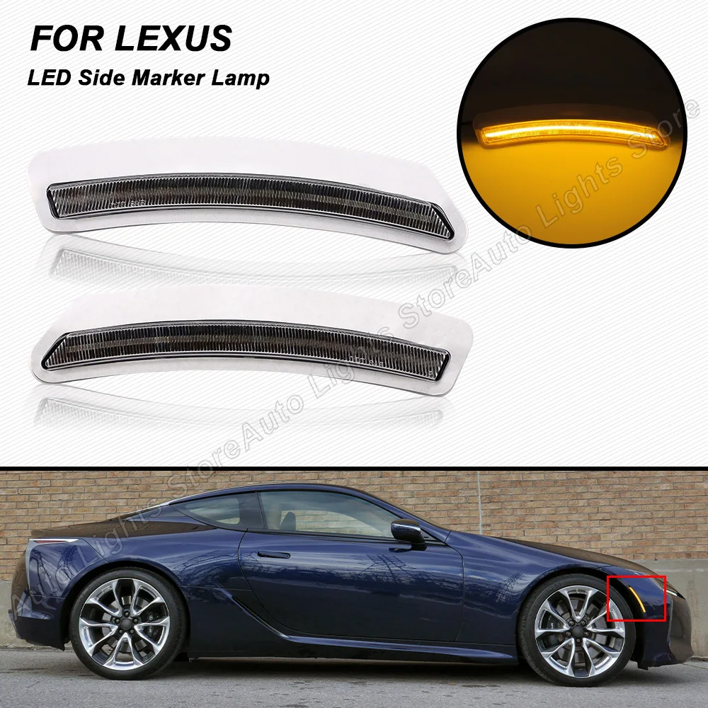 

For Lexus LC500 LC500H 2018-2022 Front Bumper LED Side Maker Lights Waterproof 2PCS Pure Amber Auto Fender Flare Lamps