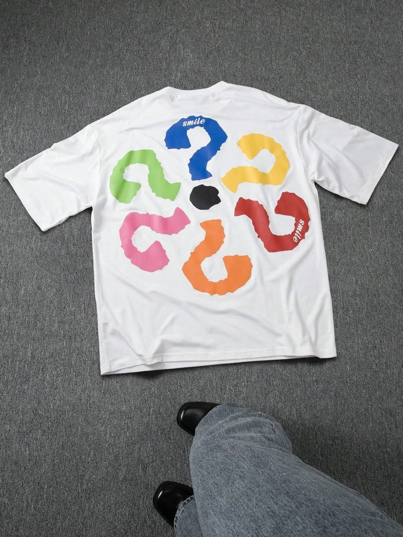 Plus Size Men's,Question Mark Color Pattern ,(1 Pcs )100% Cotton Casual Printed T-Shirt,Crew Neck Short Sleeve,220g Cotton T-Shirt,For Going Out,Gift