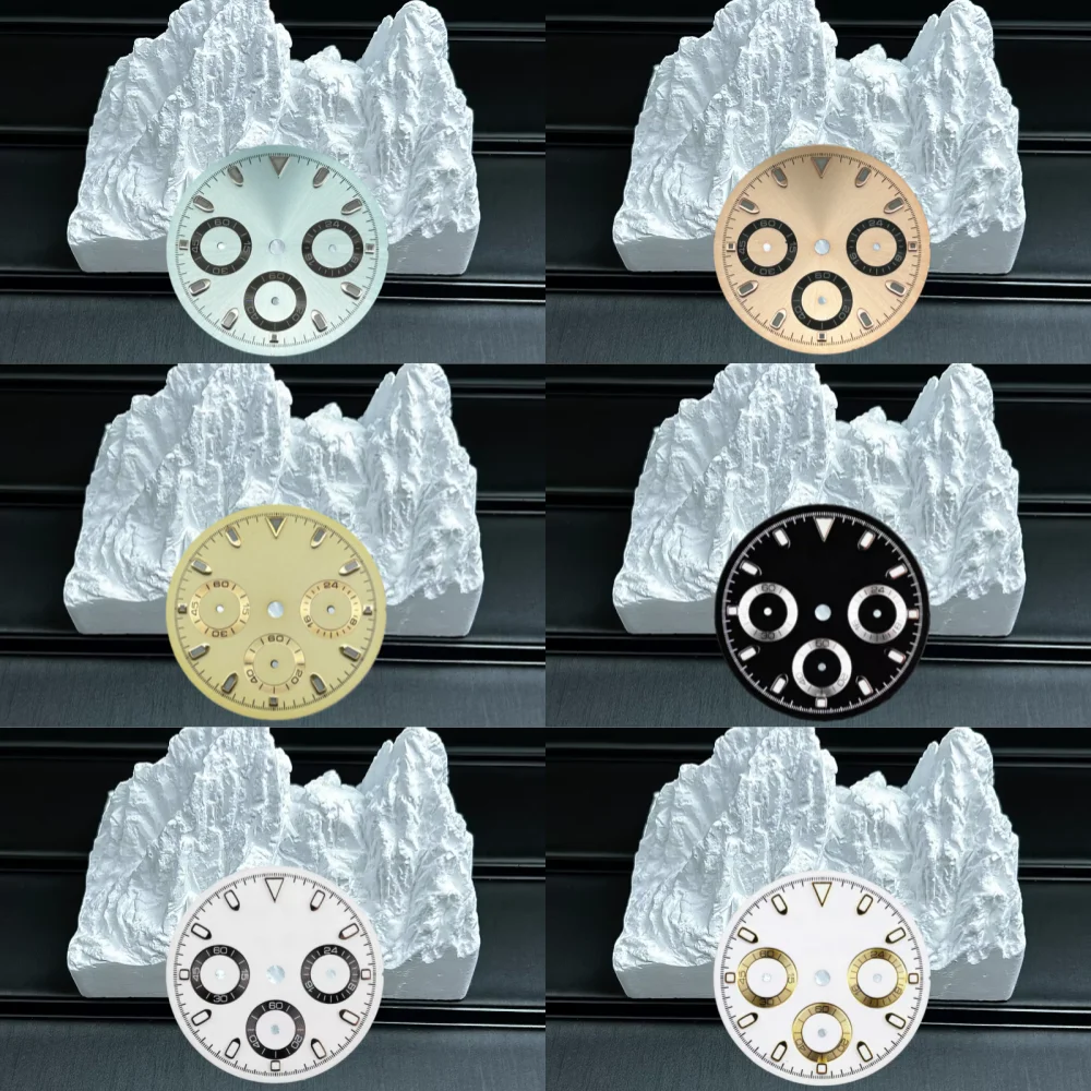 

Black White Gold 29.5mm VK63 Green Blue Luminous Watch Dial Hands Sterile Watch Automatic Movement Parts for 39mm Watch Case