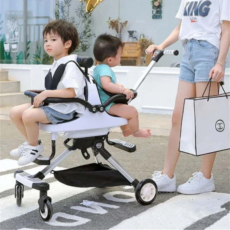 Lichtgewicht tweelingkinderwagen met hoge zitting, opvouwbaar, dubbele zitplaats, met parasol, verstelbare handgreep - afbeelding 2