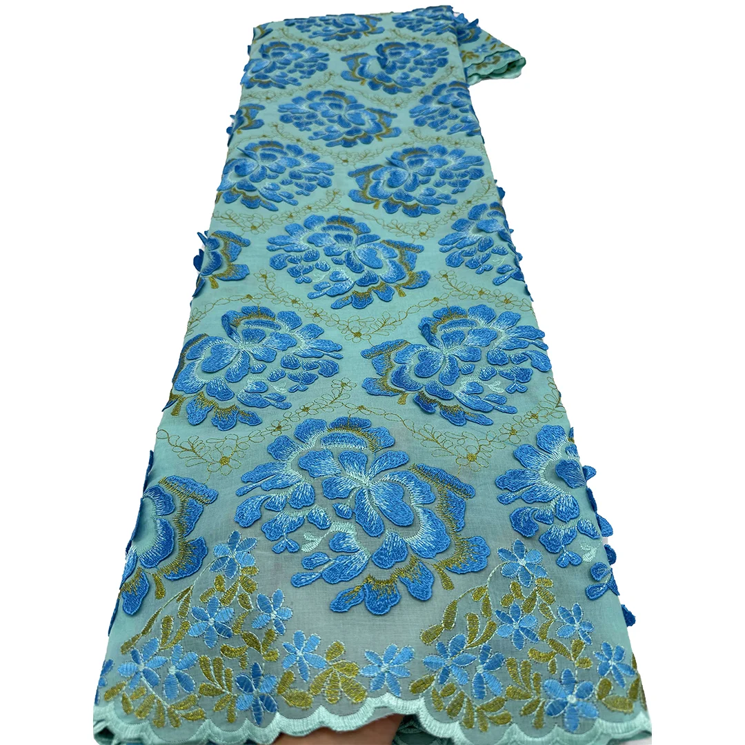2026 New Arrival French Mesh Embroidered 3D Big Flower Multicolor Cotton Soluble Lace Fabric For Traditional Wedding Sewing