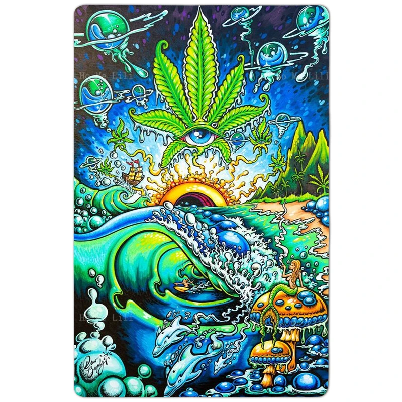 Trippy Weed Acid Summer Dreams Pop Culture Mystical Charmed Trio Alien Eye Animal Flannel Floor Rugs By Ho Me Lili