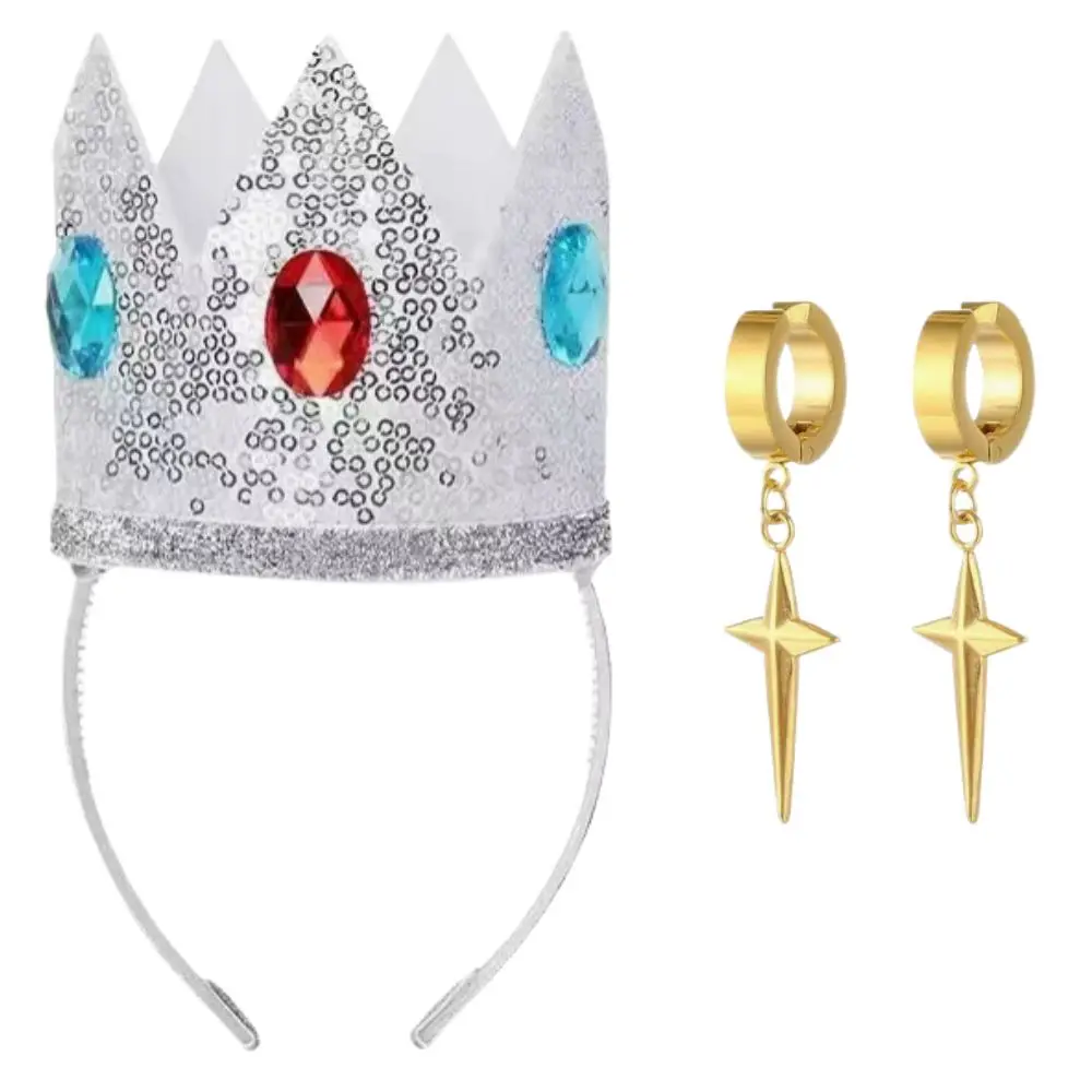 Prinzessin Rosalina Cosplay Krone Ohrclips Ohrringe Zauberstab für Frauen Rollenspiel Fantasie-Requisite Halloween Karneval Kostümzubehör – Detail 3