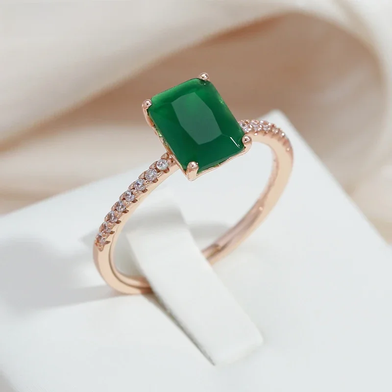 SYOUJYO Kwadratowy Opal Ciemnozielony Naturalna Cyrkonia Pierścionki Dla Kobiet 585 Różowe Złoto Kolor Vintage Biżuteria Ślubna Luksusowe Duże Kamienne Pierścionki — zdjęcie 2