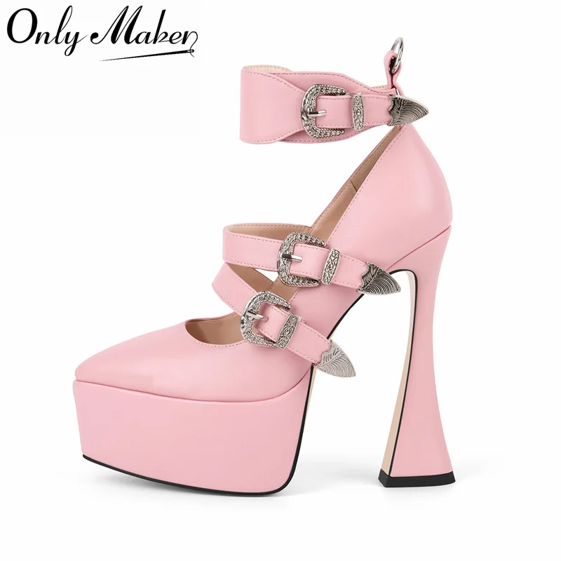 

Onlymaker Women Platform Pointed Toe Multi-Buckle Gladiator High Heel Pumps Gothic Shoes