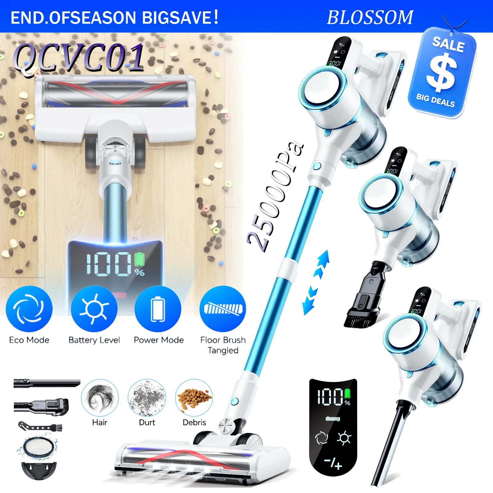 Interior Design Kitchen And Living Room - Blossom QCVC01 4‑in‑1 Cordless Stick Vacuum