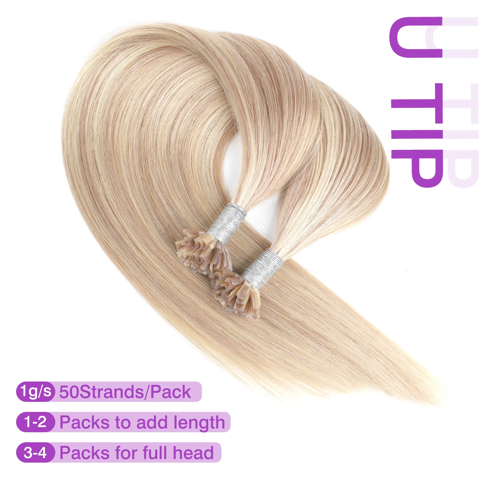 Sixstarhair u ponta extensões de cabelo 50g 50 fios 16 'loiro sujo com lixívia loira u ponta extensões de cabelo humano real para mulher