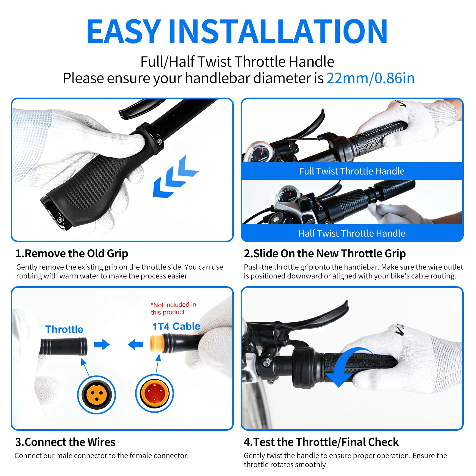 [Stock UE ] Ebike Acelerador Giro Completo / Medio Kit Ebike para Conector 3 Pines 12V-72V Conversión Bicicleta Eléctrica Enchufe Impermeable Universal Compatible con Bafang BBS02 Tongsheng TSDZ8 Varstrom Motores kits