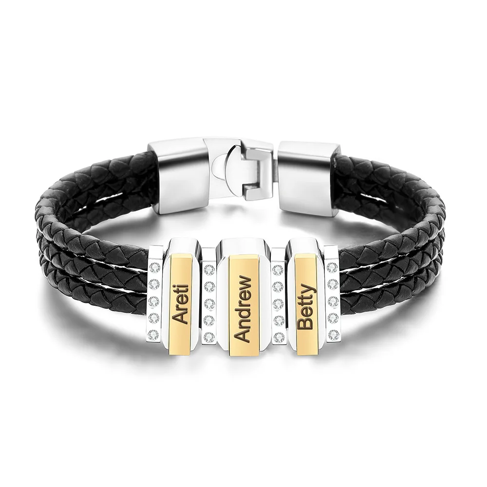 

Father's Day Gift Men Leather Bracelet Braided Layered Leather With Bead1-5 Charms Personalized Bracelets For Dad Christmas Gift