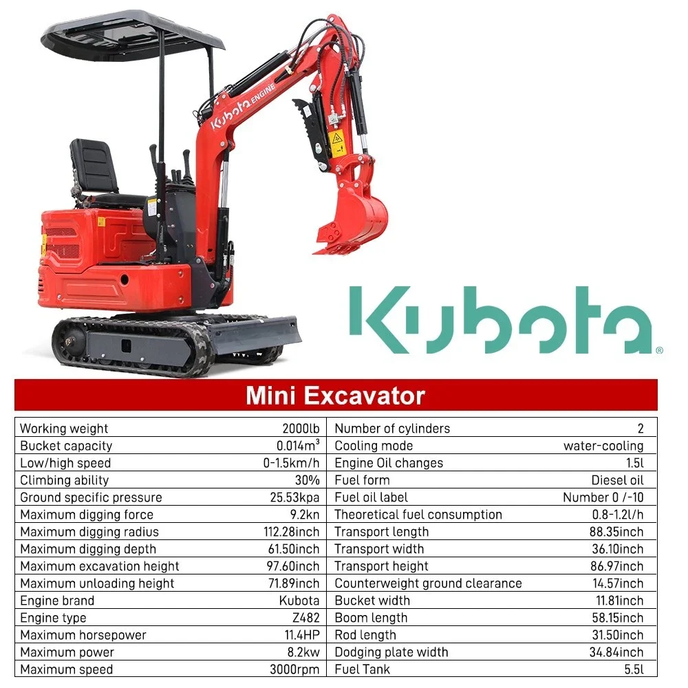 Full Payment not a Deposit MP16R 2000lb Mini Excavator with Hydraulic Thumb Clamp and Kubota Engine
