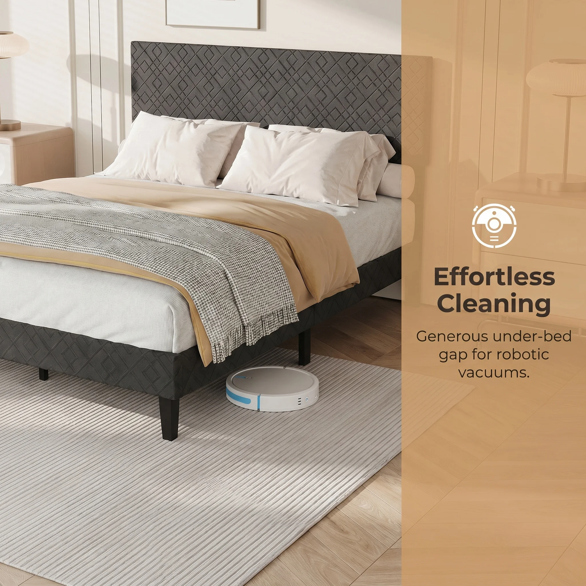 Cama juvenil Anajqaqia, cama doble de 160 x 200 cm, cama tapizada con cabecero, con somier, sin colchón, lino, gris