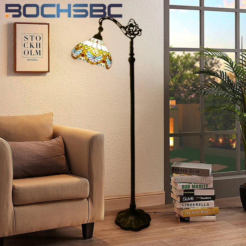 BOCHSBC Tiffany style stained glass 12 inch Nordic retro floor lamp for living room lamp bedside bracket lamp bedroom LED decor