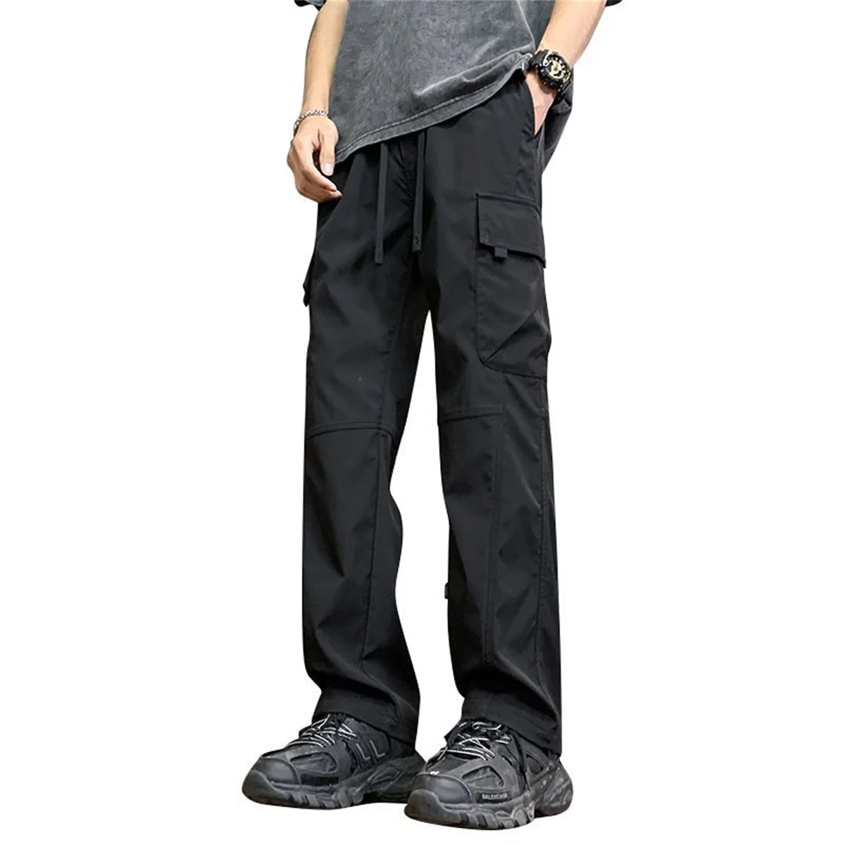 Sommer-Cargohose für Herren, gerader Schnitt, mit vielen Taschen, für Arbeit und Freizeit, lässige Jogginghose, modisch, im High-Street-Stil, für Outdoor-Aktivitäten, atmungsaktiv, locker geschnitten. – Detail 9
