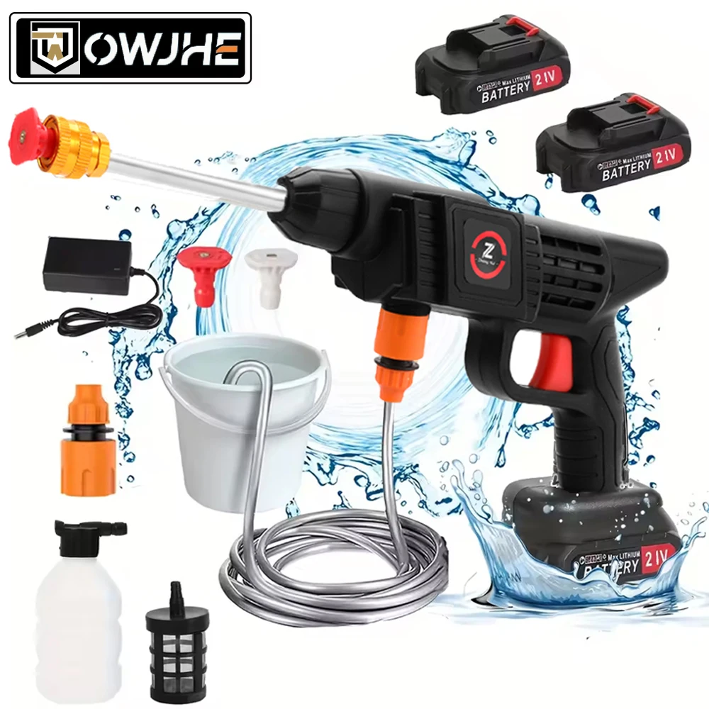 OWJHE 50Bar Cordless Pulitore Ad Alta Pressione Rondella Pistola Ad Acqua A Spruzzo Lavaggio Auto Macchina Per La Pulizia Dell'acqua A Pressione per Makita 21VBatteria