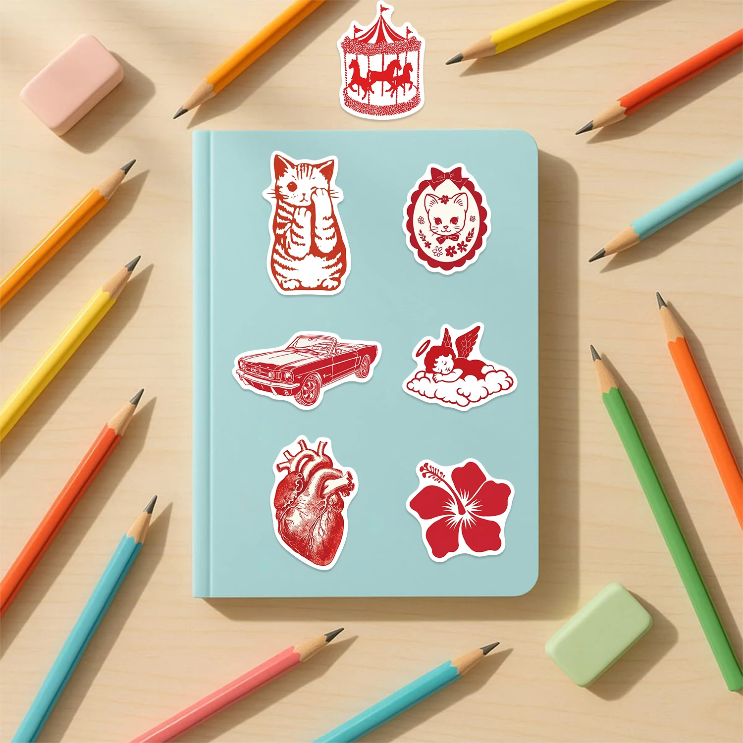 50 stuks rode Valentijnsdagstickers, prachtige en graffitistickers, laptop cartoonstickers, leuke en klassieke cadeaudecoraties