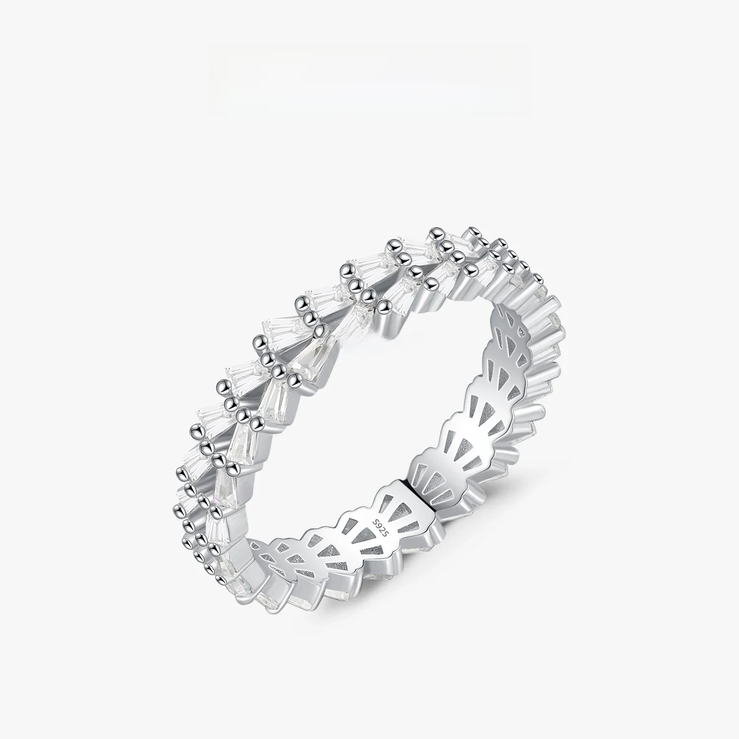 MODIAN 925 Sterling Silver Clear CZ Trapezoid Eternity Finger Ring modny mała biżuteria ślubna do układania w stosy dla kobiet — zdjęcie 2