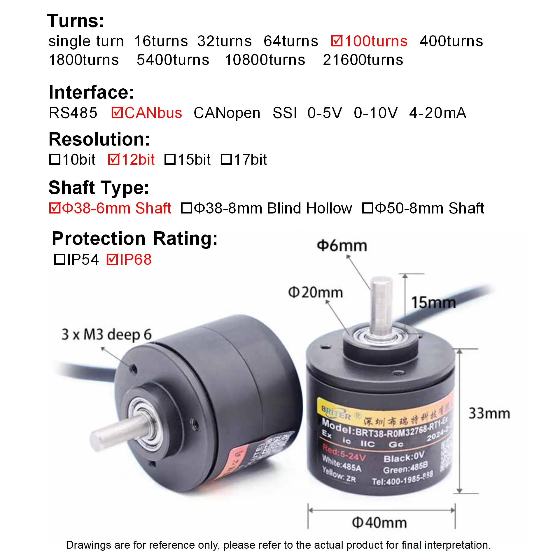 absolute rotary encoder power off memory Angle position measurement singleturn multiturn digital angular displacement sensor