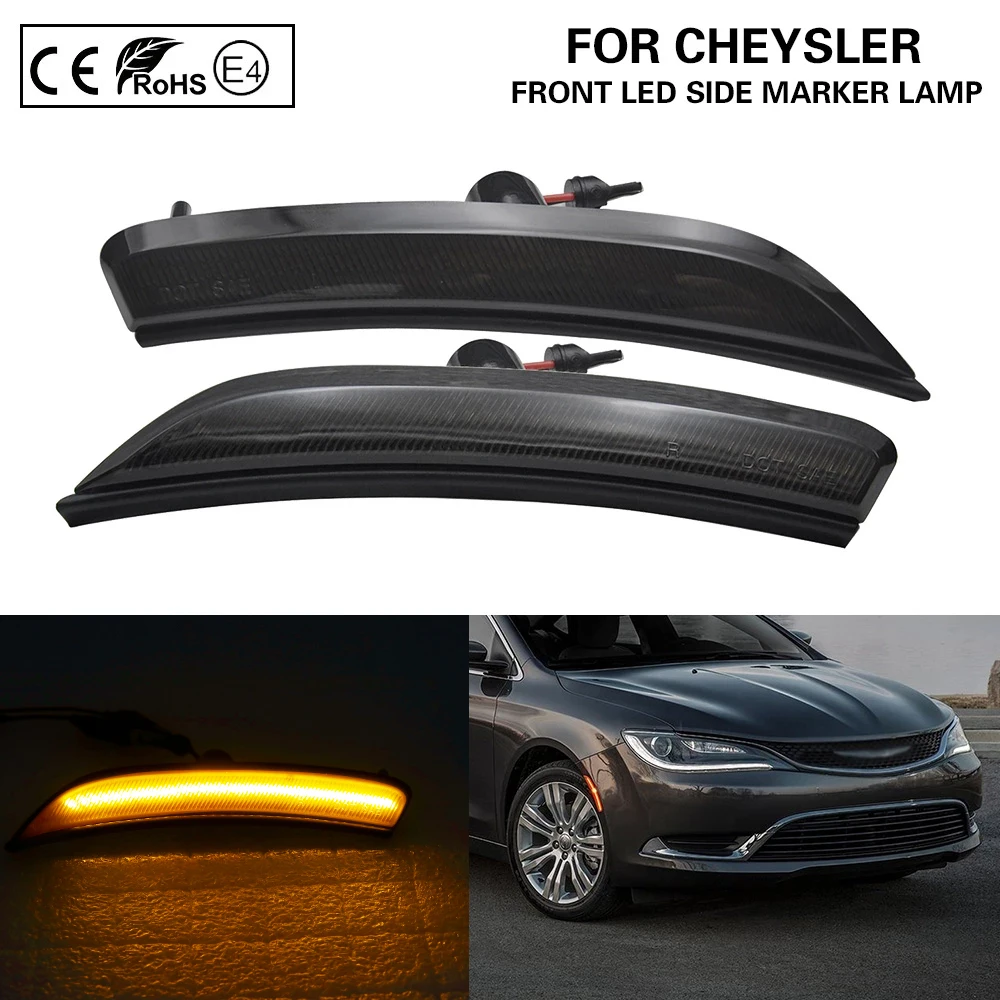 2PCS Smoke/Clear LED Front Side Marker Light Lamp US Version For Chrysler 200 2015-2017 Pure Amber 68206449AA