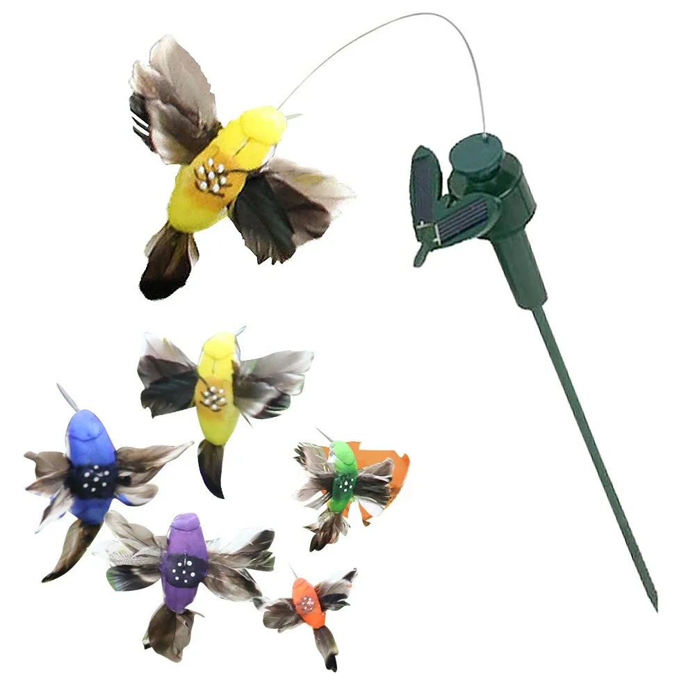 Colibri flottant solaire, Simulation créative, colibri volant automatique, plume artificielle, couleur aléatoire, ornements de jardin, 1 pièces
