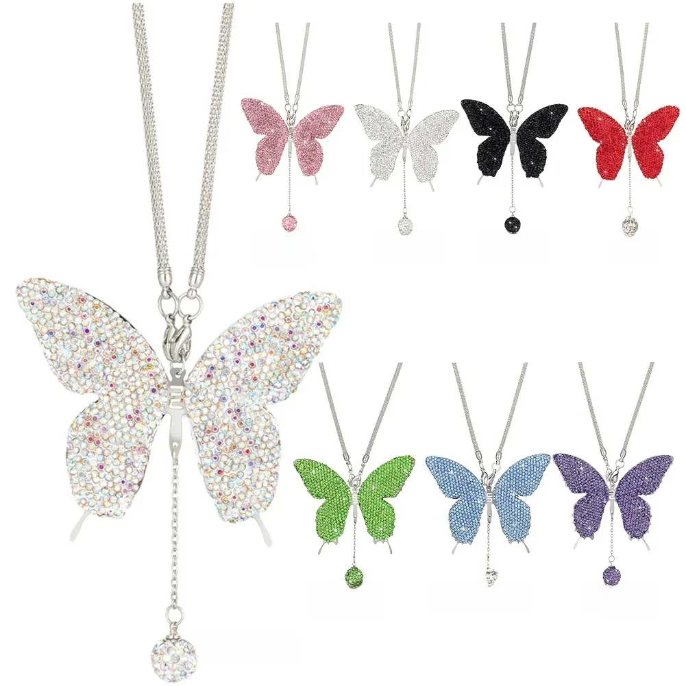 Crystal Butterfly Lucky wiszący wisiorek do wnętrza samochodu lusterko wsteczne Charms dla kobiet ozdobne akcesoria do wnętrza pojazdu — zdjęcie 2