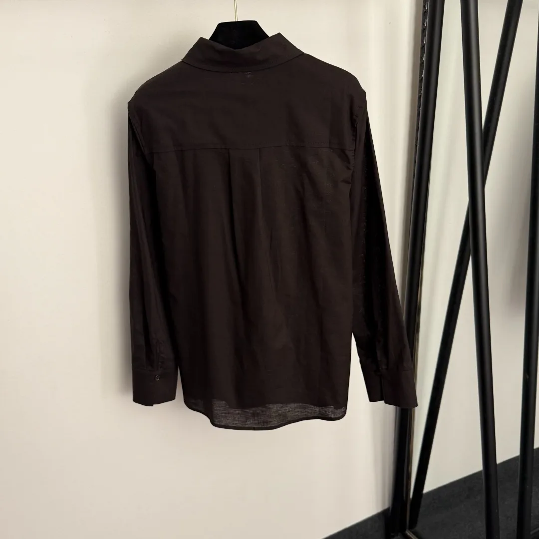 

2025 New Women's Simple Embroidery Solid Color Versatile Long-sleeved Linen Shirt