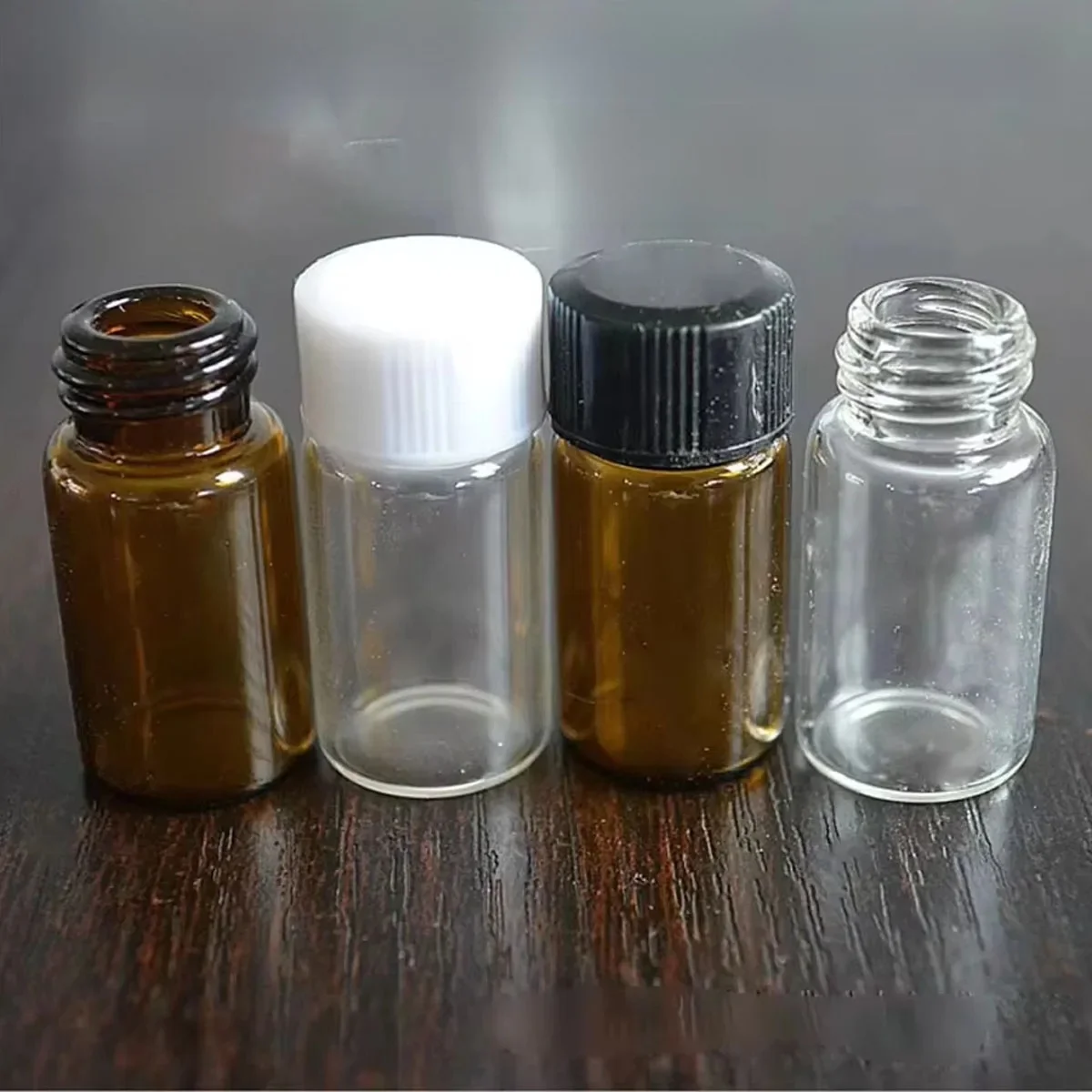 10 sztuk 3 ml/5 ml szklane przezroczyste bursztynowe małe butelki na leki brązowe fiolki na próbki laboratoryjne butelki na odczynnik w proszku pojemniki z pokrywkami śrubowymi — zdjęcie 2