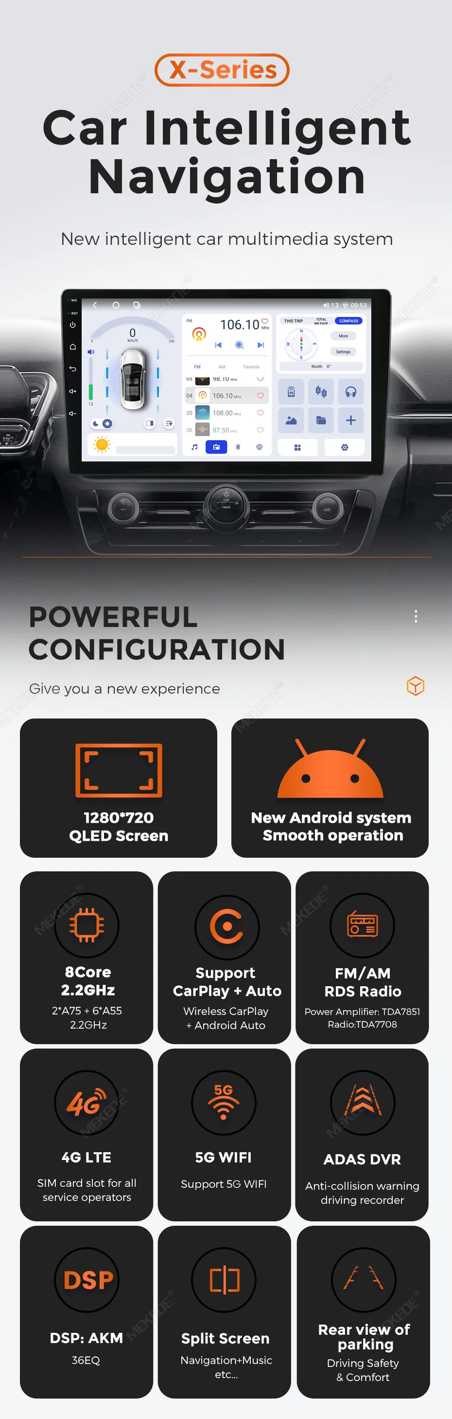 MEKEDE X20 X30 9/10 Zoll Universal Autoradio UIS7865 Kabelloses Carplay Android AUTO Navigation GPS Multimedia-Videoplayer – Detail 1