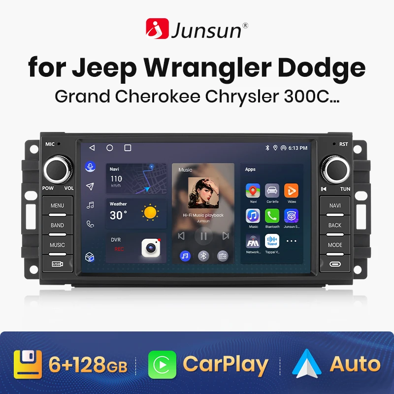 Junsun Wireless CarPlay for Apple Autoradio for Jeep Wrangler Dodge Car Radio Stereo Multimedia Android Auto GPS Head Unit 7Inch