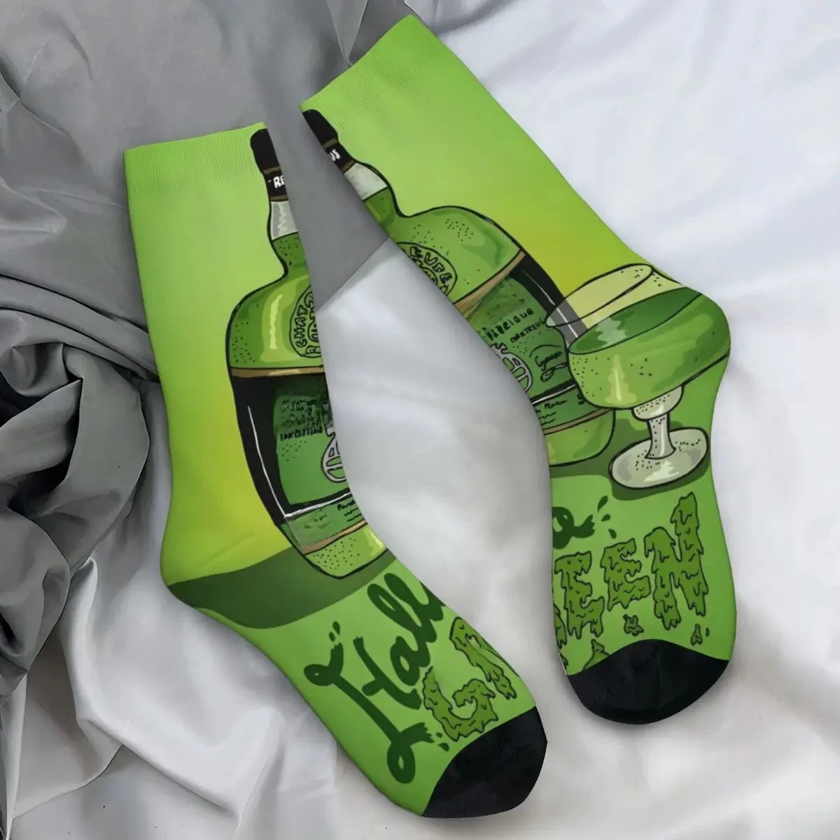 Green Chartreuse Bottle Oil Painting Drink Socks Autumn French Liqueur Wine Stockings Funny Men Medium Soft Socks Non Slip Socks — zdjęcie 2