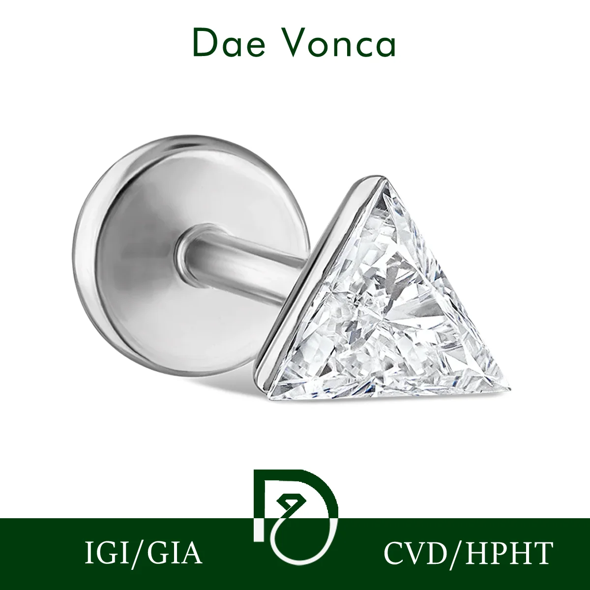 Single Invisible Set Triangle Lab-Grown Diamond Stud Earring 9K/14K/18K Solid Gold CVD/HPHT Lab Diamond Threaded Stud Daily Wear