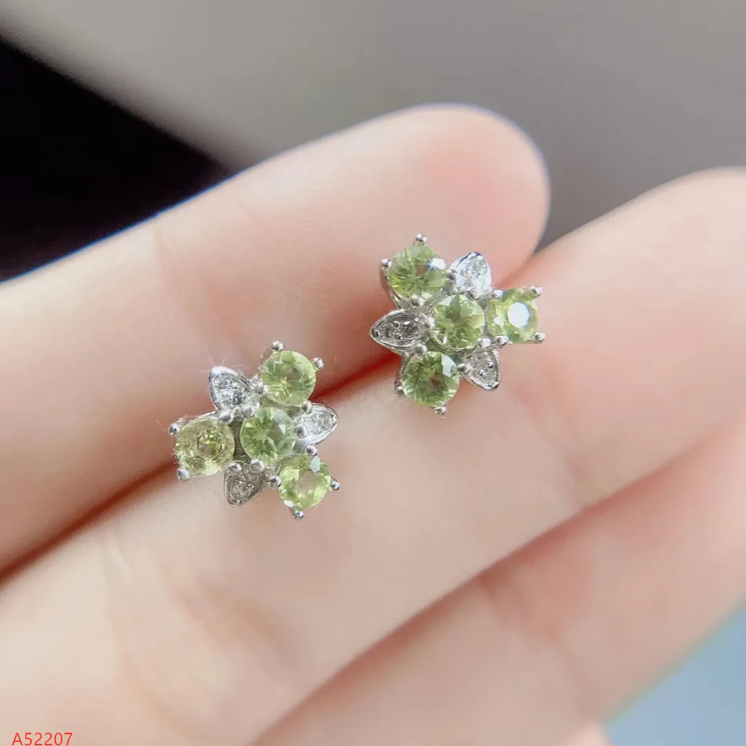 

100% Natural Jewelry 925 Sterling Silver Women's Peridot Stud Earrings Party Birthday Got Engaged Marry Gift New Year Valentine'