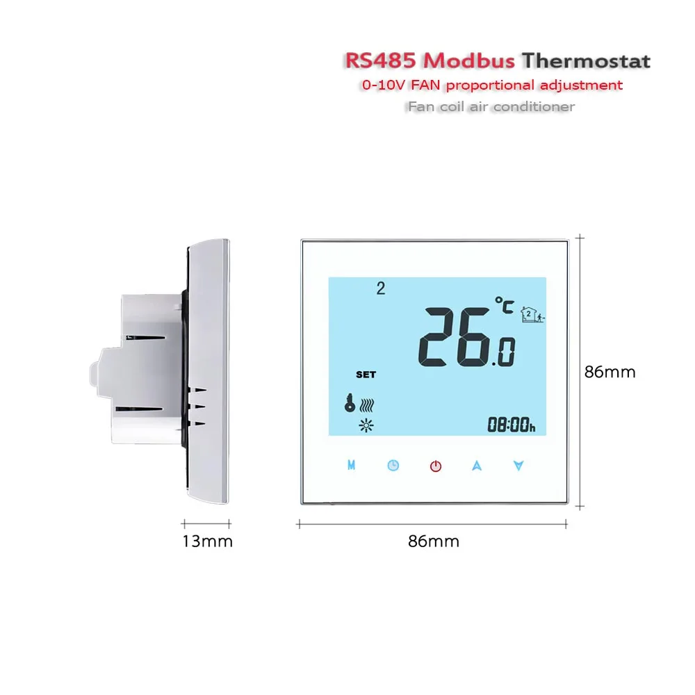 Modbus & RS485 0-10V Memodulasi Pengendali Suhu AC Kipas 2P/4P Termostat Suhu Panas Dingin 95-240VAC/24VAC