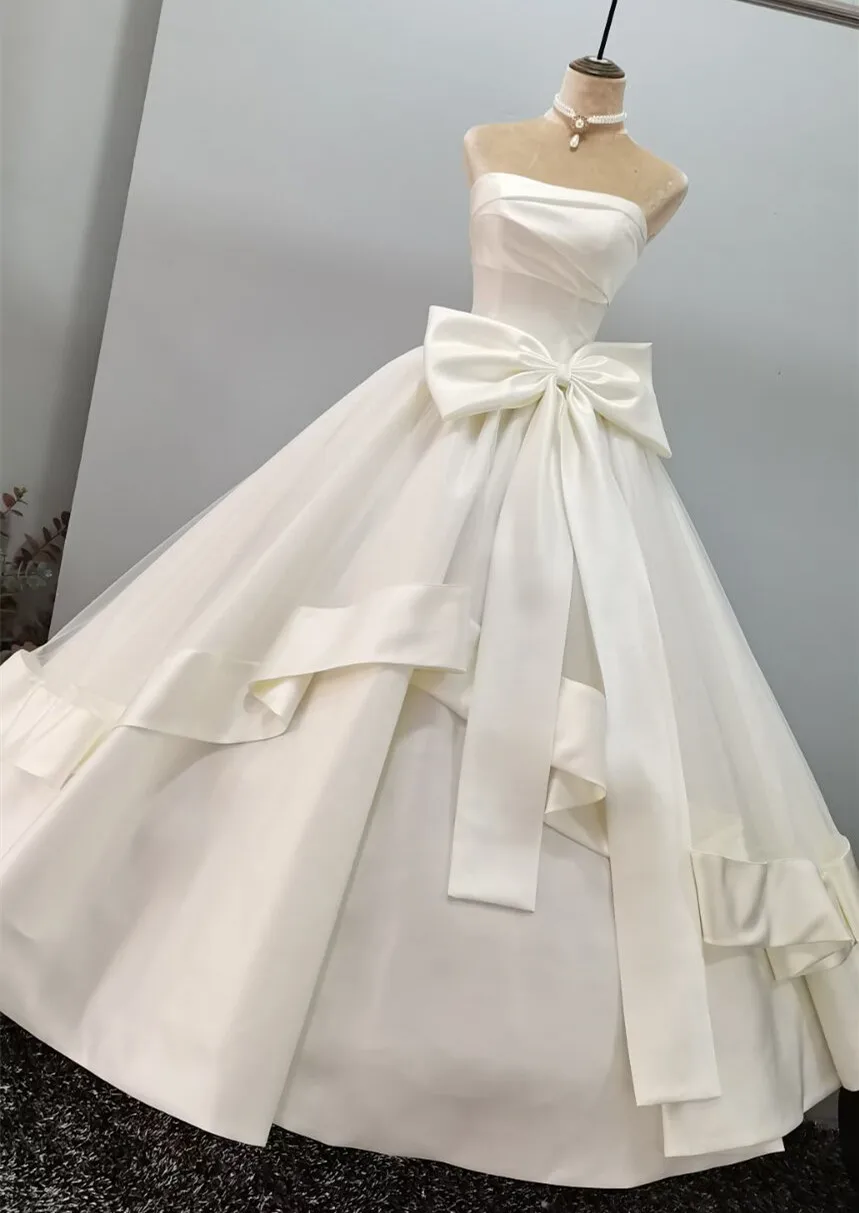 CloverBridal Video Thực Tế Dây Ngà Satin Váy Áo Nữ 2022 Nơ To-Áo Bầu Cô Dâu Áo Dây Mariage WW8302