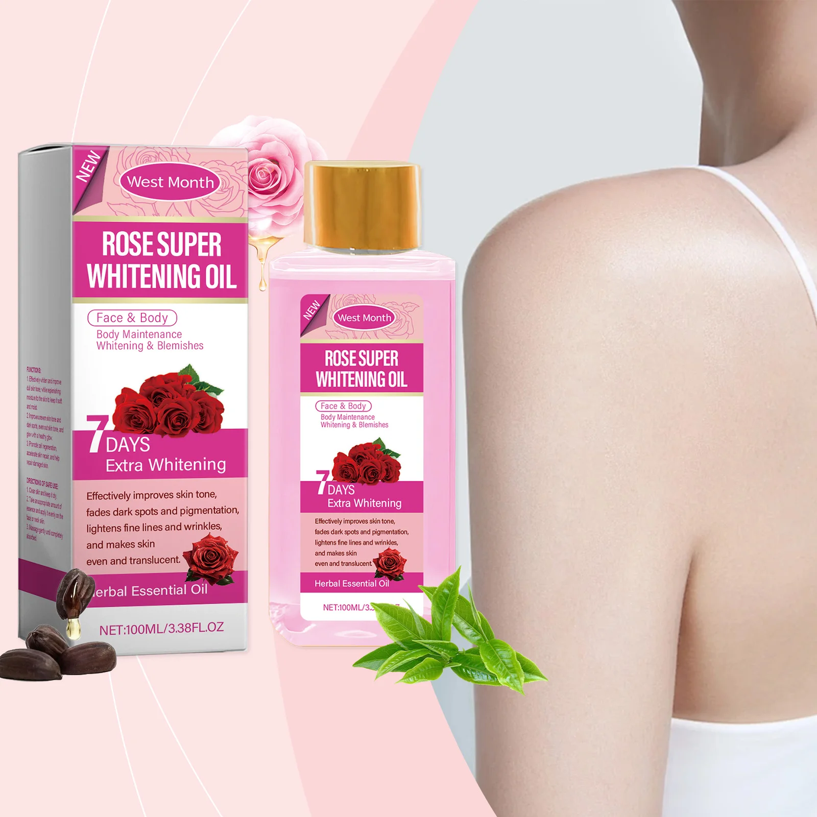 West Month 100ml Rose Body Oil Moisturizing Lasting Floral Fragrance Water Locking Improve Dryness Daily Soothing Body Rose Oil