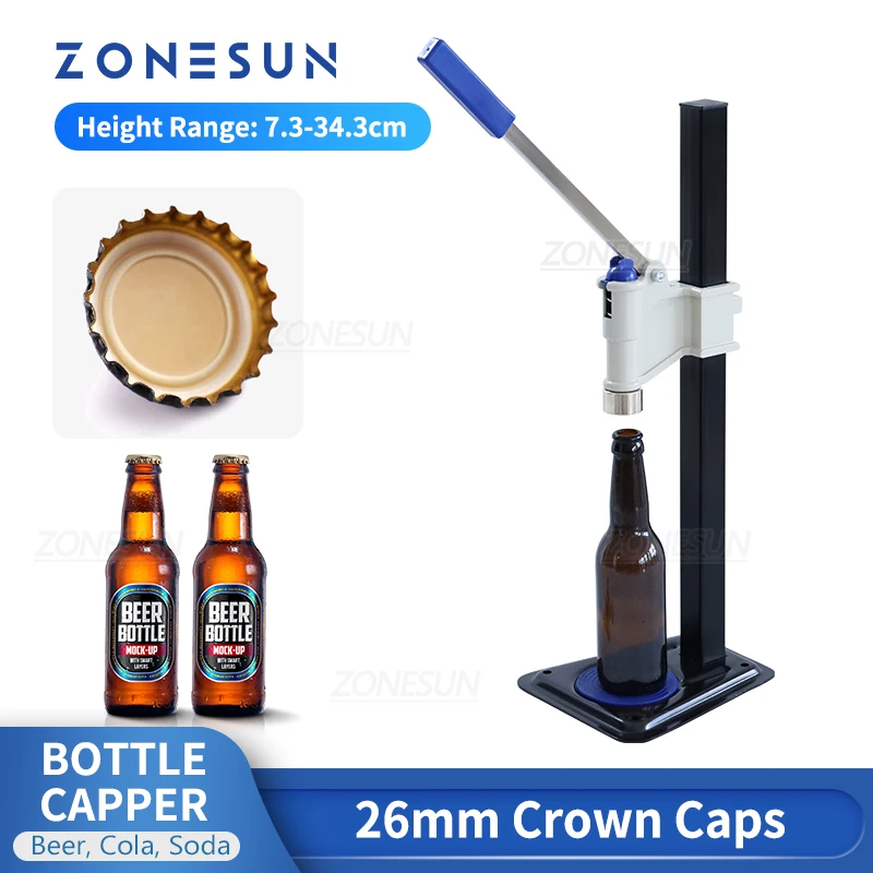 ZONESUN ZS-BBC1 Manual Beer Lid Sealing Capper Soft Drinks Capping Machine Soda Water Sauce Bottles Cover Caper Wine Bottle